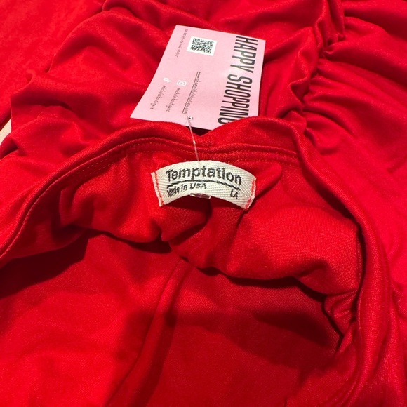 Temptations Red Ruched Bishop Sleeve Cocktail Dress - Picture 5 of 7